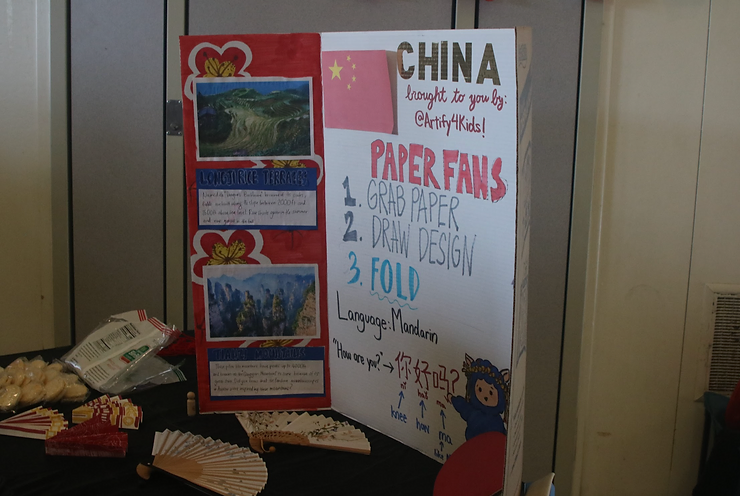 Artify's board and various decorations featuring Chinese culture and the different places in China